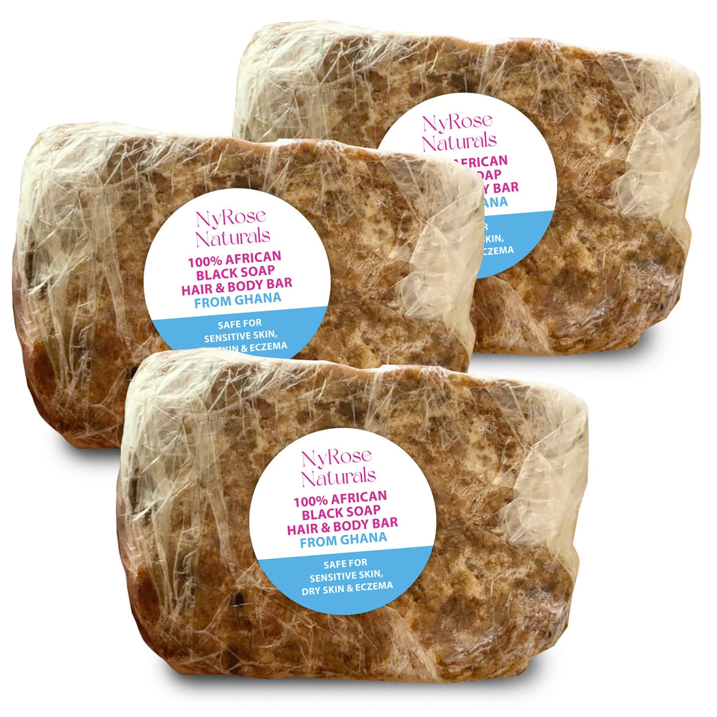 PRE-ORDER | 3 PACK | 100% African Black Soap Hair & Body Bar from Ghana - NyRose Naturals
